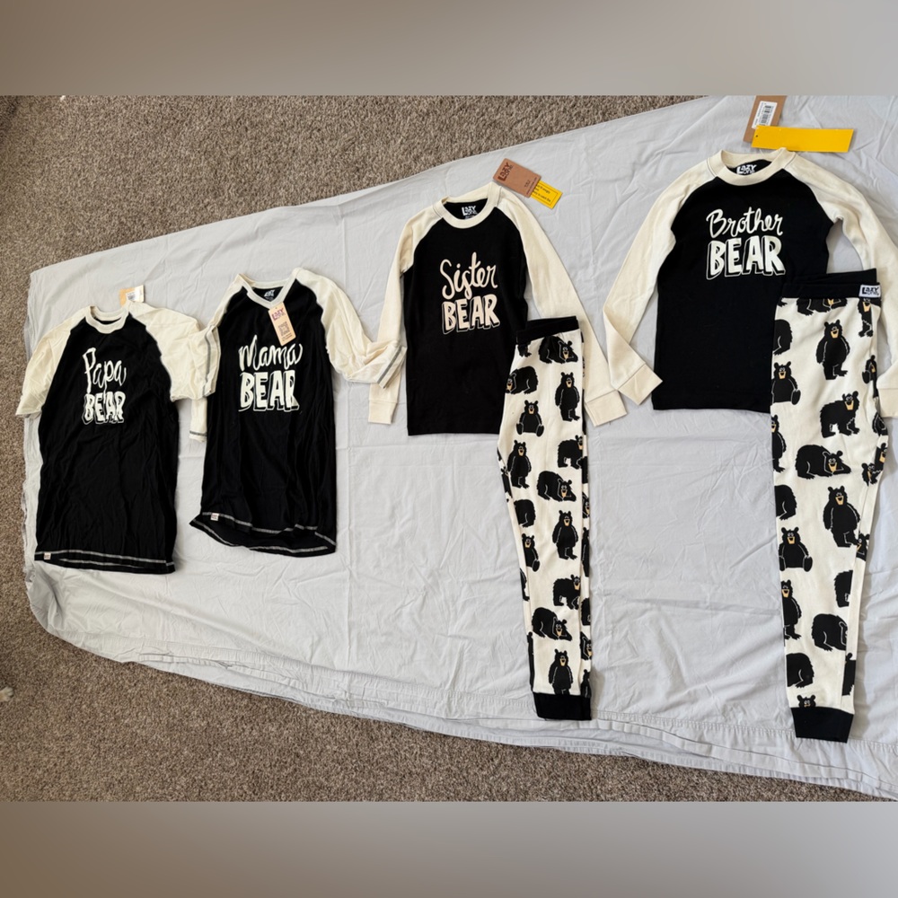 Lazy One Black and Cream Bear Pajamas for the Whole Family